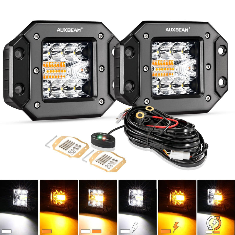 Load image into Gallery viewer, (2pcs/set) 3 inch 6 Modes White&amp;Amber LED Square Light Pod Working Lights with Wiring Harness for Toyota Tundra TRD 4x4 Off-Road
