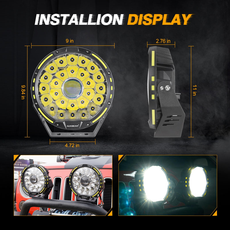 Load image into Gallery viewer, (2pcs/set) 9 INCH 270W 37776LM 360-PRO Series Custom Lens LED Driving Lights+Amber/Black Covers(Optional) for Ford F150 F250 F350 F450
