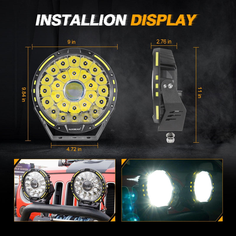 Load image into Gallery viewer, (2pcs/set) 9 INCH 270W 37776LM 360-PRO Series Custom Lens Offroad LED Driving Lights+Amber/Black Covers(Optional) for JEEP WRANGLER JL JK TJ
