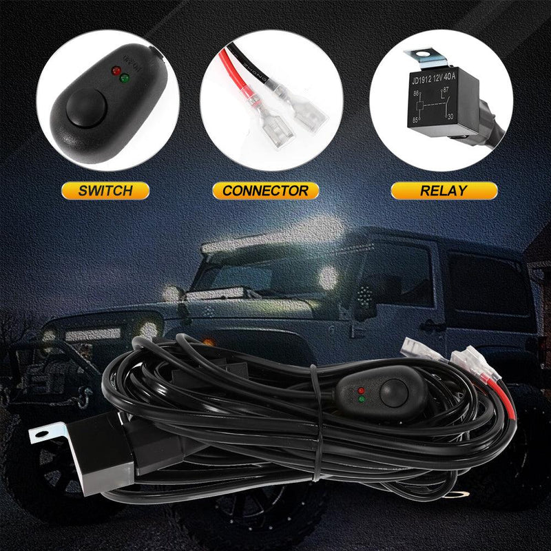 Load image into Gallery viewer, (2 Leads 16AWG) LED Light Bar Wiring Harness Kit with Fuse 12V 40A Relay ON/OFF Switch
