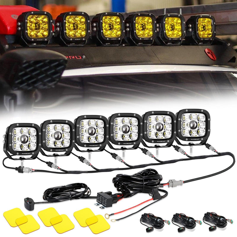 Load image into Gallery viewer, 6Pcs 5 Inch 110W White/Amber LED Pods Lights with Power Harness
