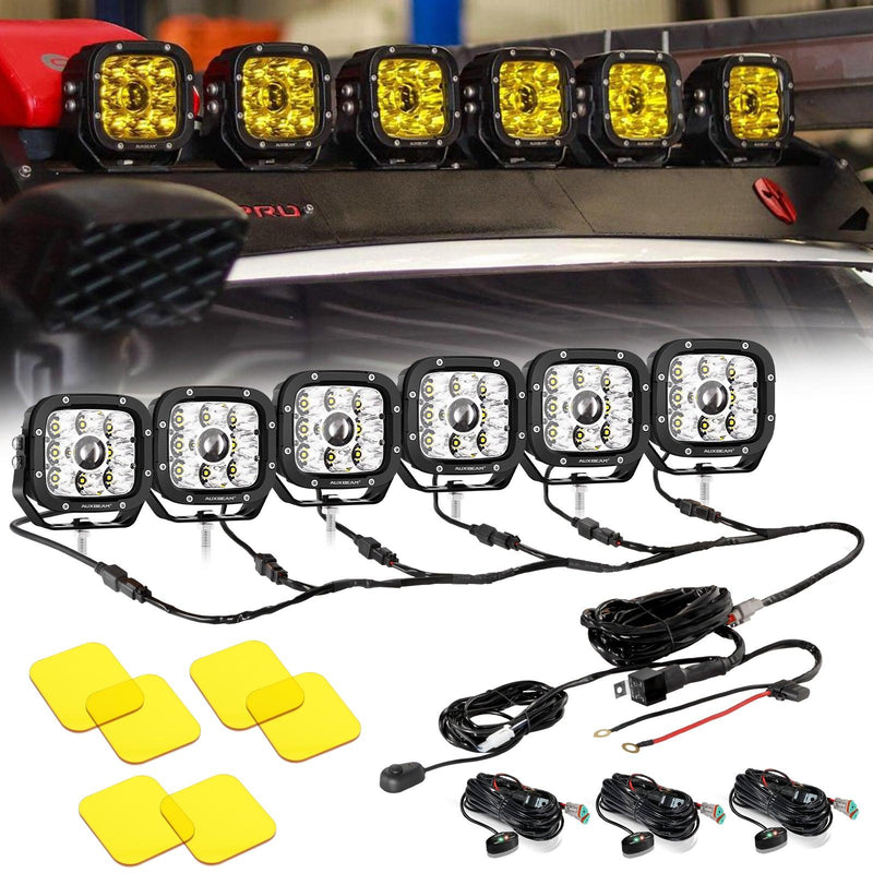 Load image into Gallery viewer, 6Pcs 5 Inch 110W White/Amber LED Pods Lights with Power Harness
