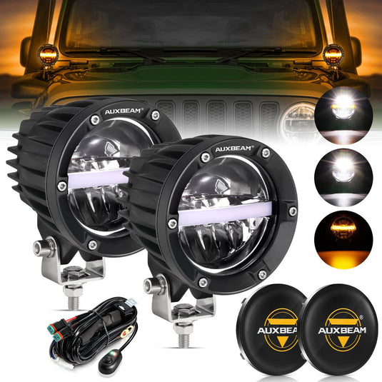 C4 Series | 4 Inch 110W 11000LM LED Pods Offroad LED Driving Lights with Amber DRL