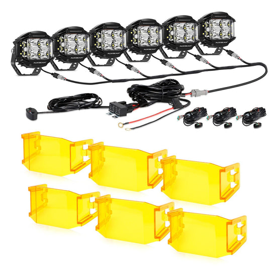 V-max Series 6Pcs Side Shooter Pod Lights with Power Harness
