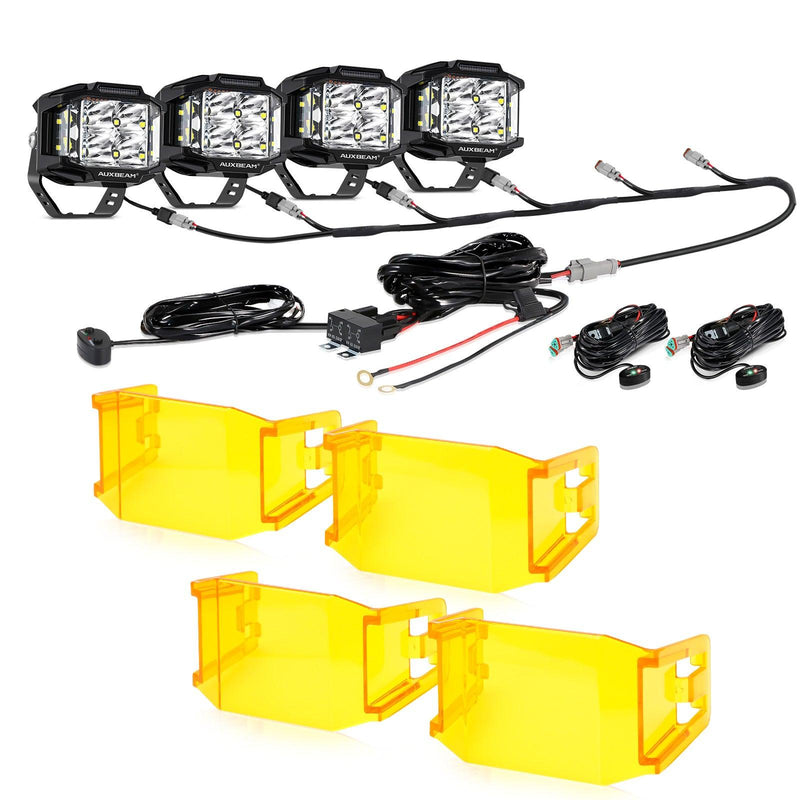 Load image into Gallery viewer, V-MAX Series | 4 Inch 92W 8960LM Combo Beam Side Shooter LED Square Pod Lights with Amber DRL
