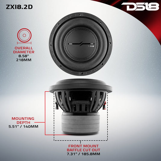 ZXI 8" High Excursion Subwoofer Quad Stacked Magnets | 600W RMS DVC 2-Ohm