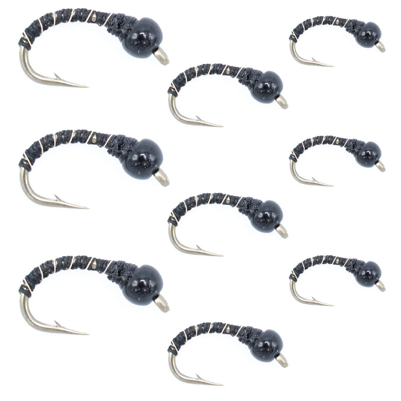 Load image into Gallery viewer, Black Zebra Midge Assortment 3 Each of 3 Sizes 14, 16, 18 - Tailwater Fly Fishing Flies Collection
