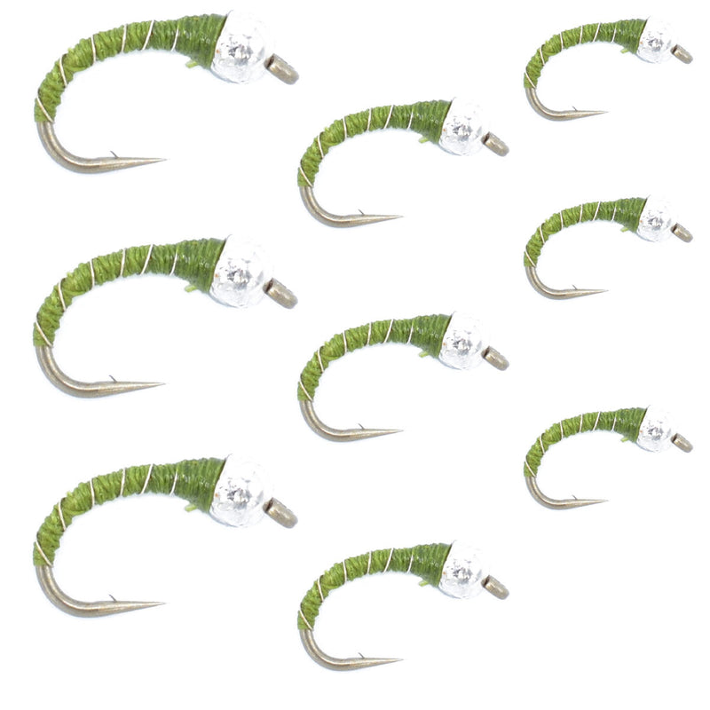 Load image into Gallery viewer, Olive Zebra Midge Assortment 3 Each of 3 Sizes 14, 16, 18 - Tailwater Fly Fishing Flies Collection
