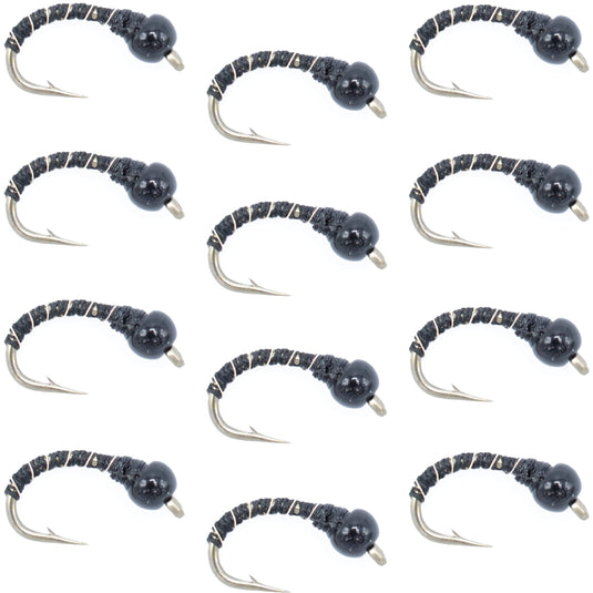 Black Zebra Midge - 1 Dozen - Size 22 - Tailwater and Lake Fishing Flies
