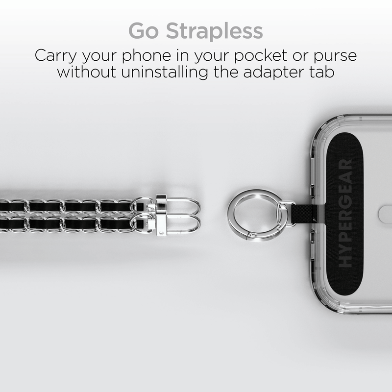 Load image into Gallery viewer, HyperGear TECHcessories Silver Chain with Black Vegan Leather Universal Crossbody Phone Strap
