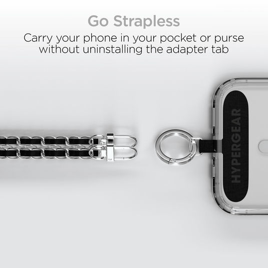 HyperGear TECHcessories Silver Chain with Black Vegan Leather Universal Crossbody Phone Strap