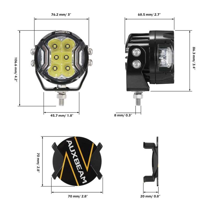 Load image into Gallery viewer, V-ULTRA Series | 3 Inch 108W LED Side Shooter White Pod Lights with Amber DRL
