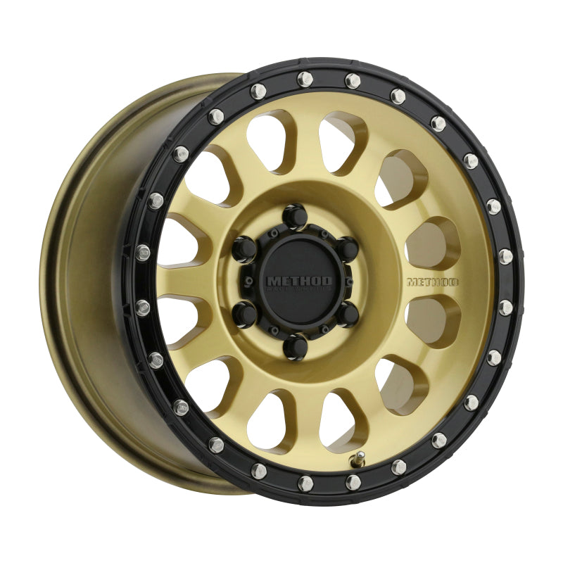 Load image into Gallery viewer, Method MR315 17x8.5 0mm Offset 6x135 87mm CB Gold/Black Street Loc Wheel

