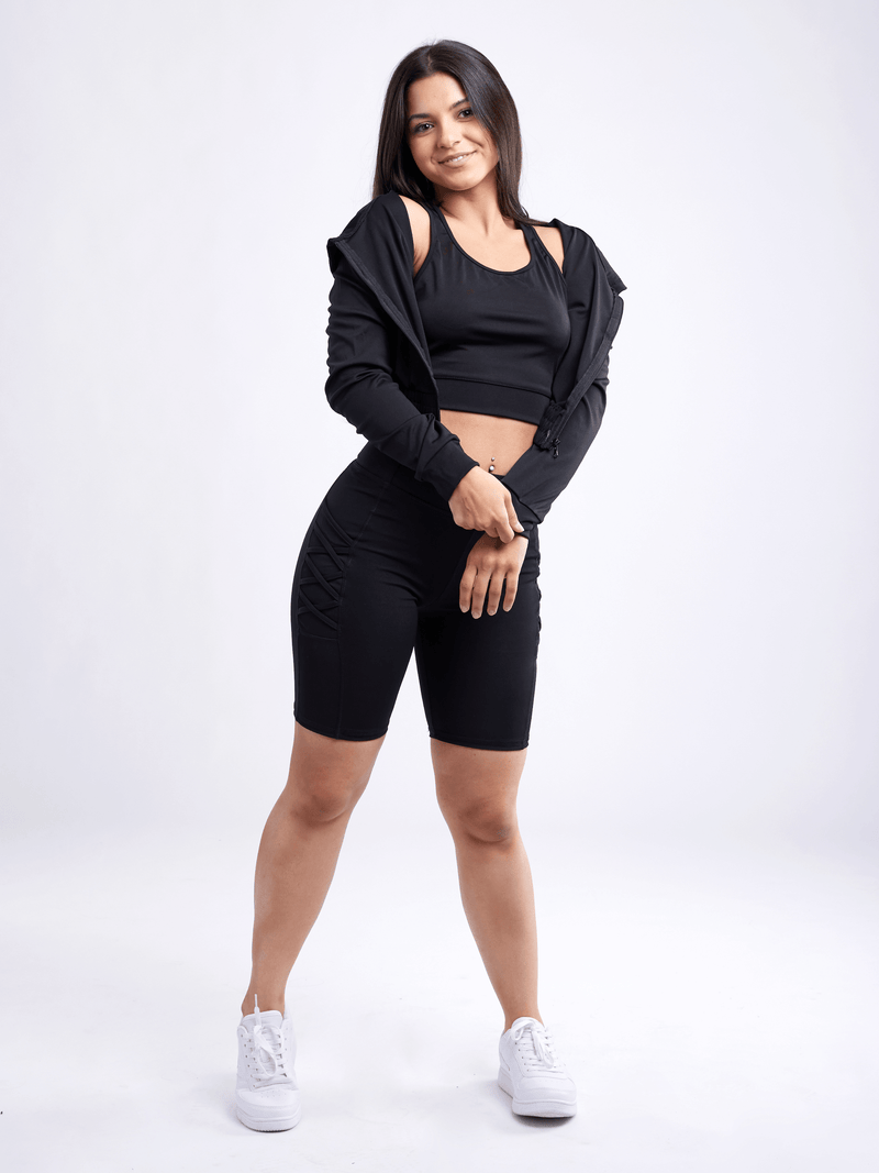 Load image into Gallery viewer, JupiterGear High-Waisted Workout Shorts with Pockets &amp; Criss Cross Design
