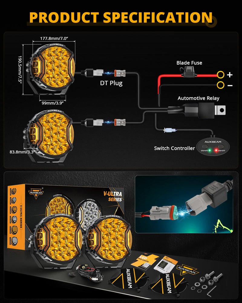 Load image into Gallery viewer, V-ULTRA Series | 7 Inch 226W LED Side Shooter Amber Pod Lights with Amber DRL

