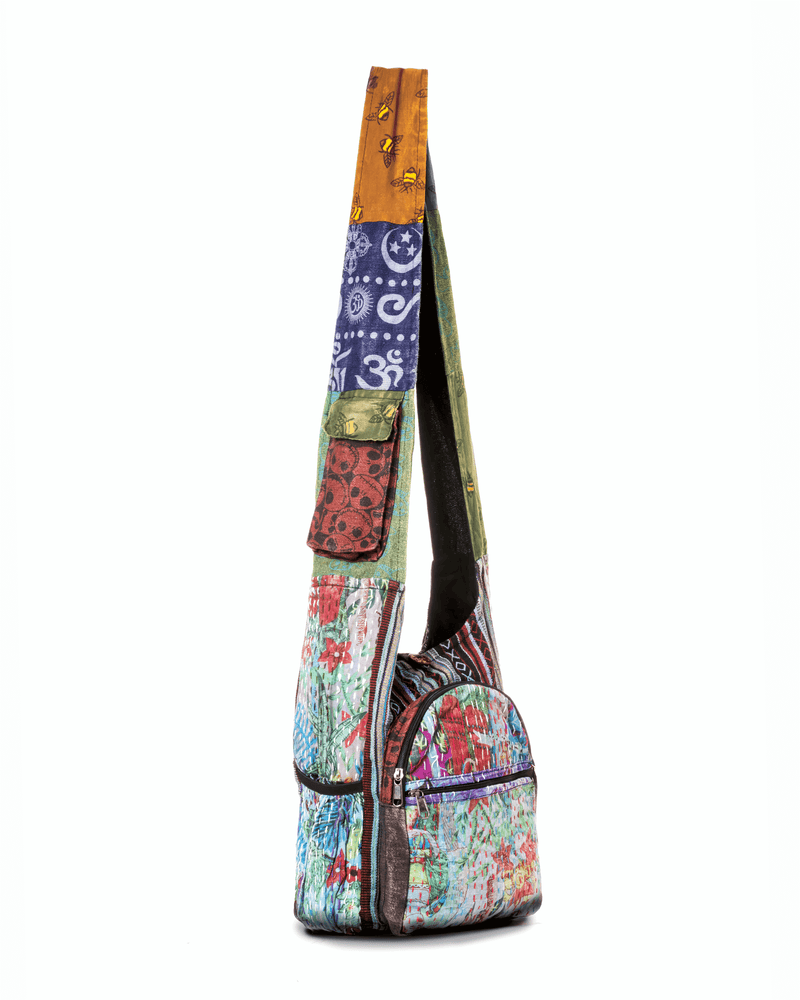 Load image into Gallery viewer, Kathmandu Collection Vintage Patchwork Hobo Bag with Water Bottle Pockets
