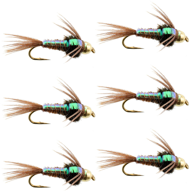 Load image into Gallery viewer, Bead Head Flash Back Pheasant Tail Nymph Fly Fishing Flies - 6 Flies Hook Size 18
