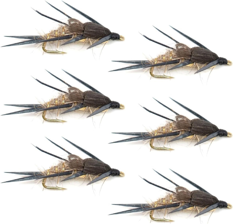 Load image into Gallery viewer, Double Bead Gold Ribbed Hare's Ear Nymph Fly Fishing Flies - Trout and Bass Wet Fly - 6 Flies Hook Size 14
