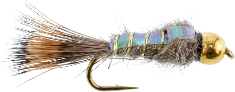 Load image into Gallery viewer, Tungsten Bead Flashback Gold Ribbed Hare's Ear Trout Fly 1 Dozen Nymph Wet Flies Size 10

