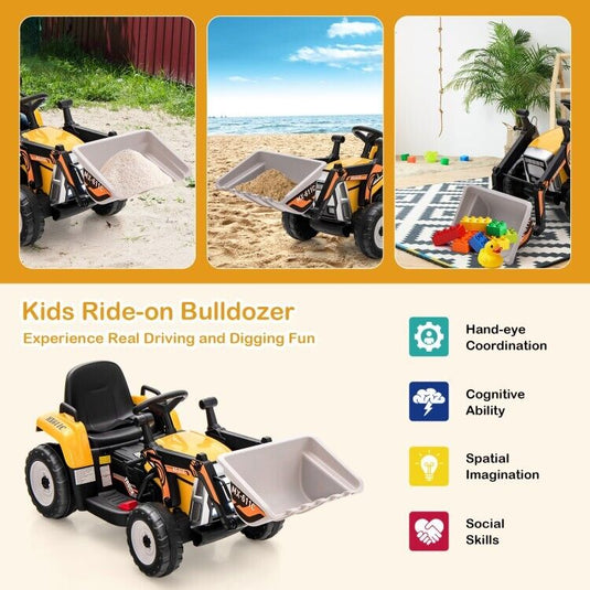 Adjustable Arm Kids Ride-On Excavator with Bucket - 12V Battery Powered Outdoor Toy for Toddlers