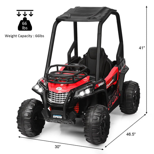 Adventure-Ready 12V Off-Road UTV Truck for Kids with RC Control, MP3 Player, and Lights - Red
