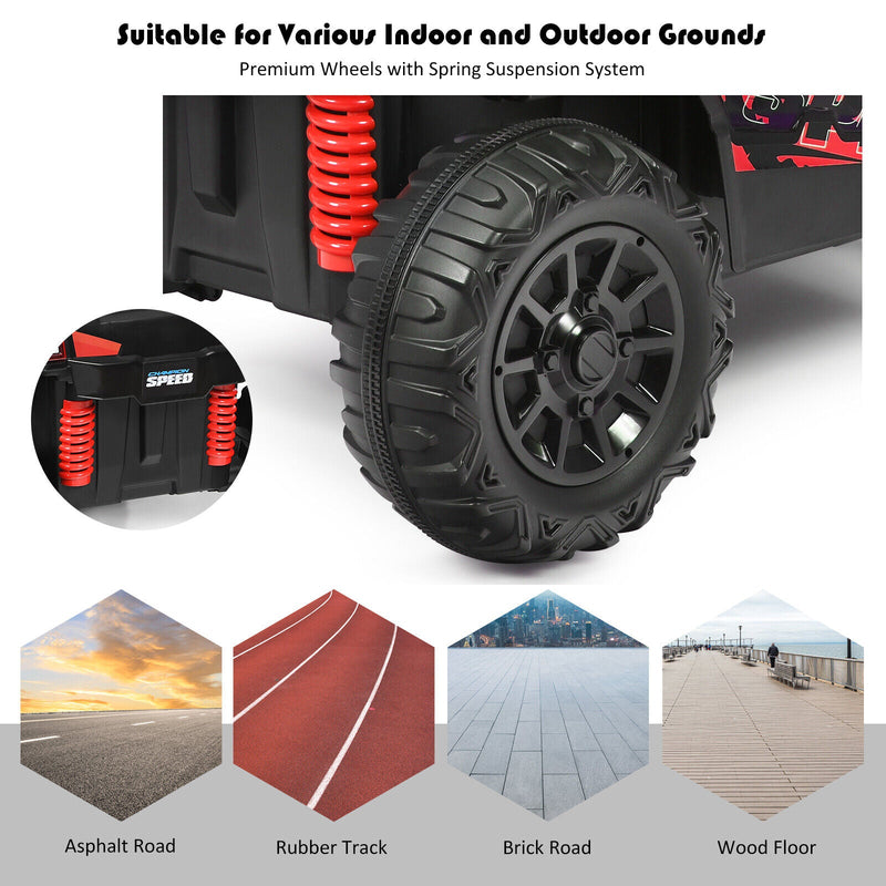 Load image into Gallery viewer, Adventure-Ready 12V Off-Road UTV Truck for Kids with RC Control, MP3 Player, and Lights - Red
