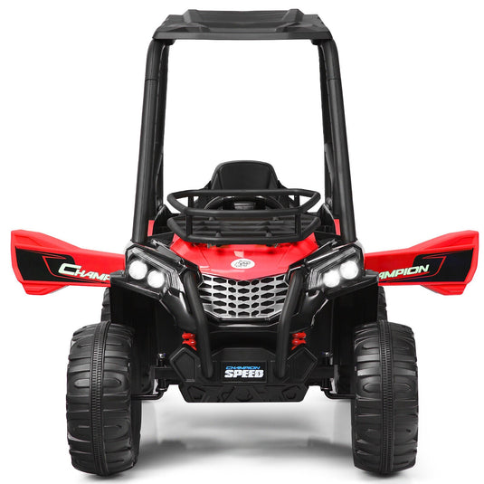 Adventure-Ready 12V Off-Road UTV Truck for Kids with RC Control, MP3 Player, and Lights - Red
