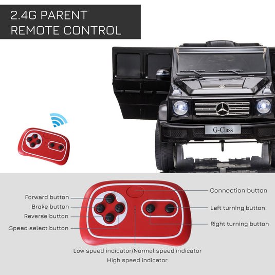 Adventure-Ready Mercedes Benz G500 Electric Kids Car with Headlights & Suspension