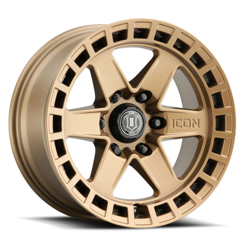 Load image into Gallery viewer, ICON Raider 17x8.5 6x135 6mm Offset 5in BS Satin Brass Wheel
