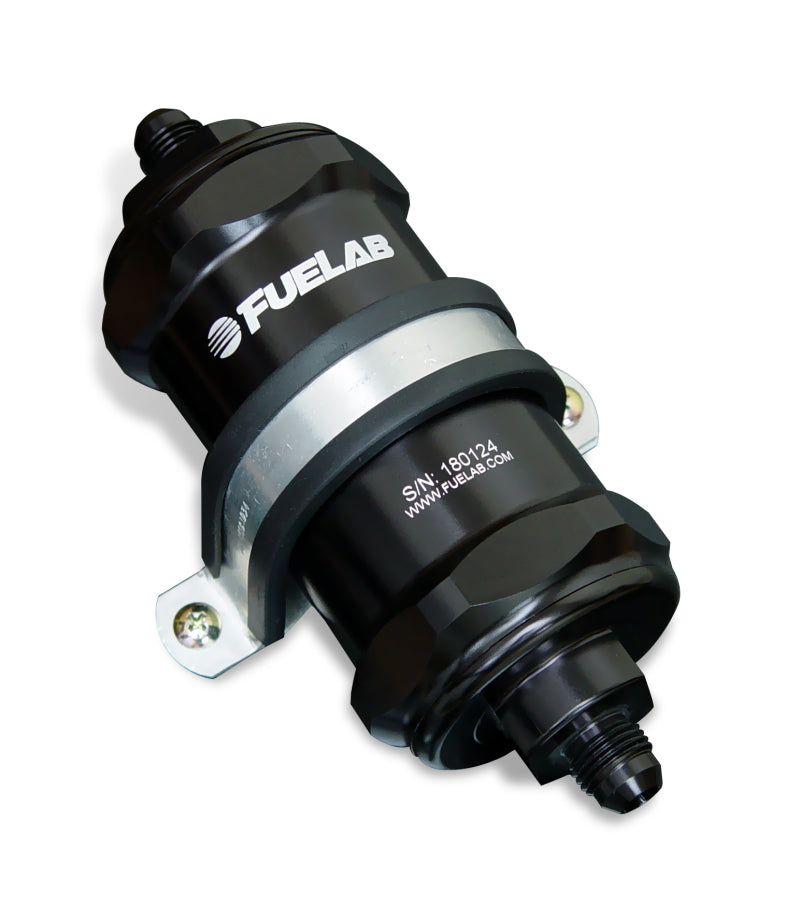 Load image into Gallery viewer, Fuelab 848 In-Line Fuel Filter Standard -6AN In/Out 6 Micron Fiberglass w/Check Valve - Black

