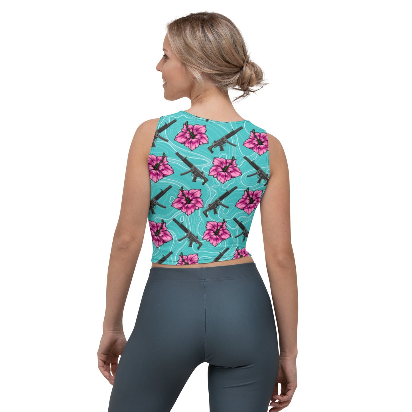High Capacity Hibiscus Teal Crop Top