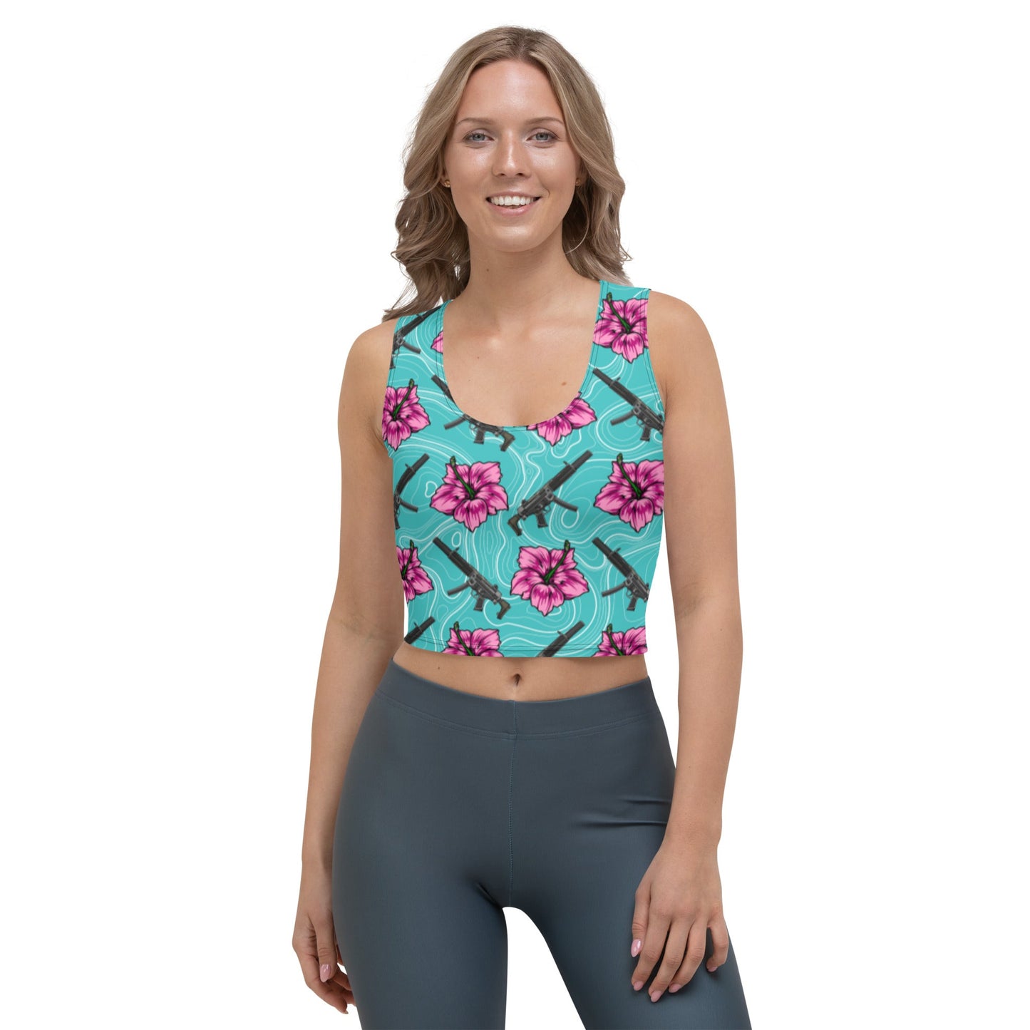 High Capacity Hibiscus Teal Crop Top