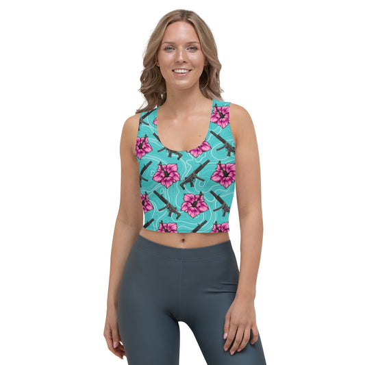 High Capacity Hibiscus Teal Crop Top