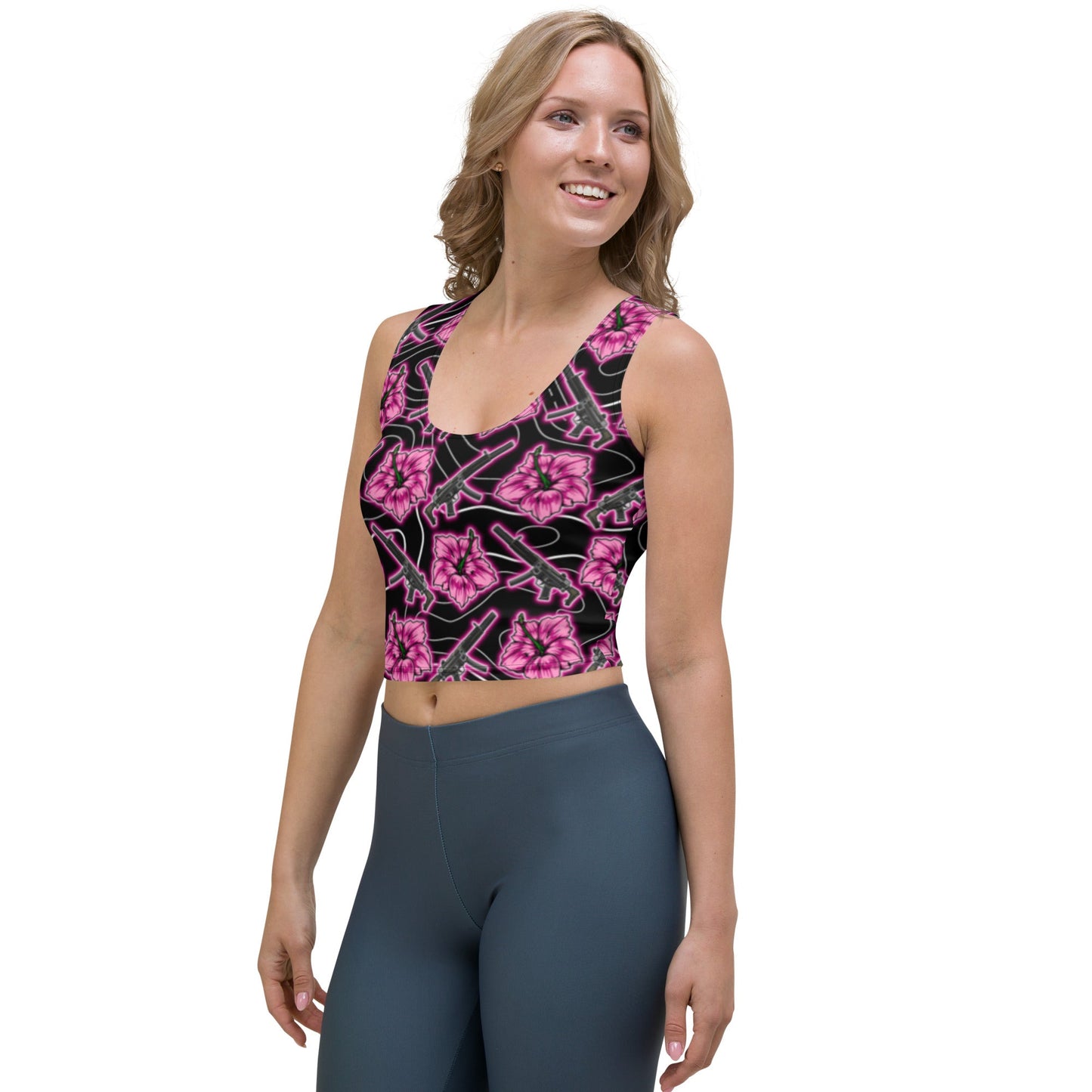 High Capacity Hibiscus Black Neon Crop Top