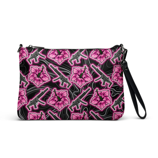 High Capacity Hibiscus Black Neon Crossbody Bag