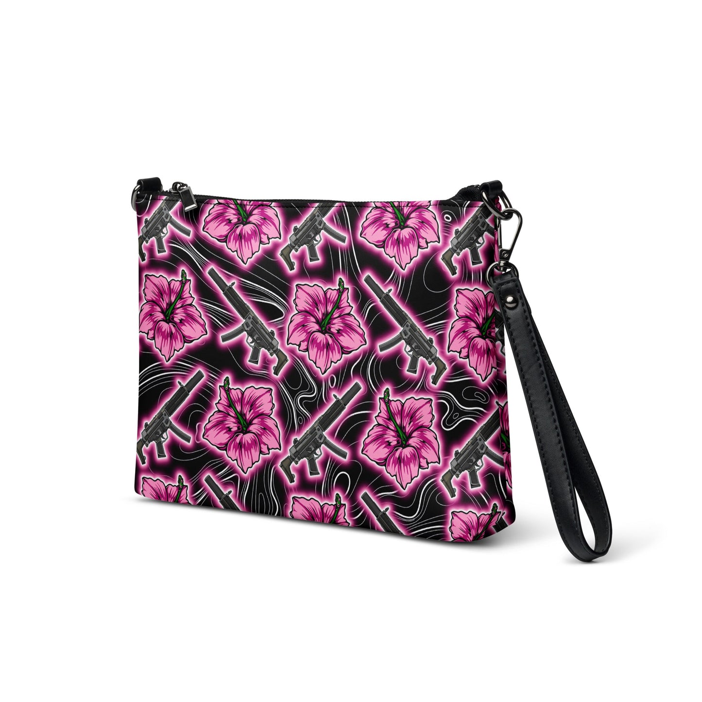 High Capacity Hibiscus Black Neon Crossbody Bag
