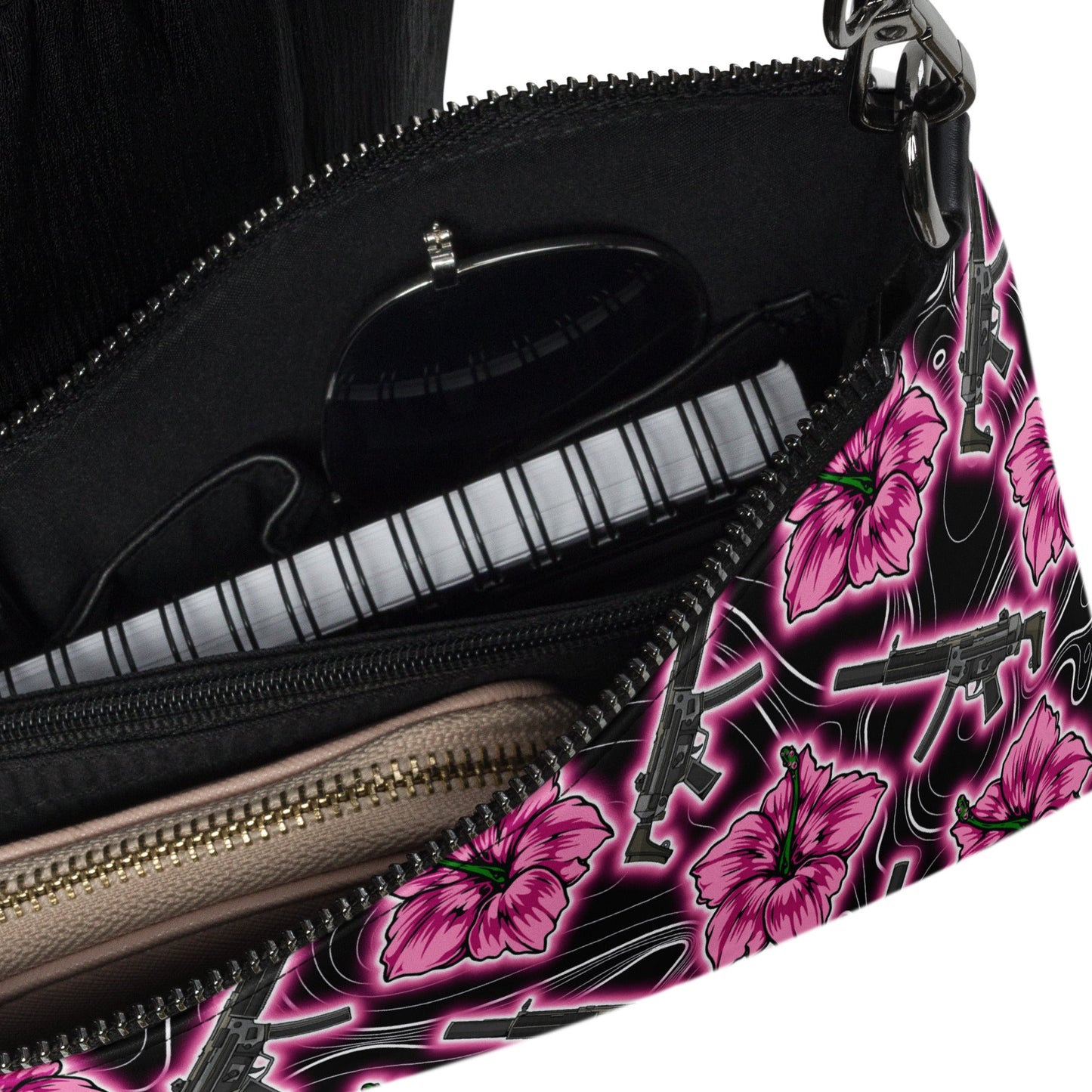 High Capacity Hibiscus Black Neon Crossbody Bag