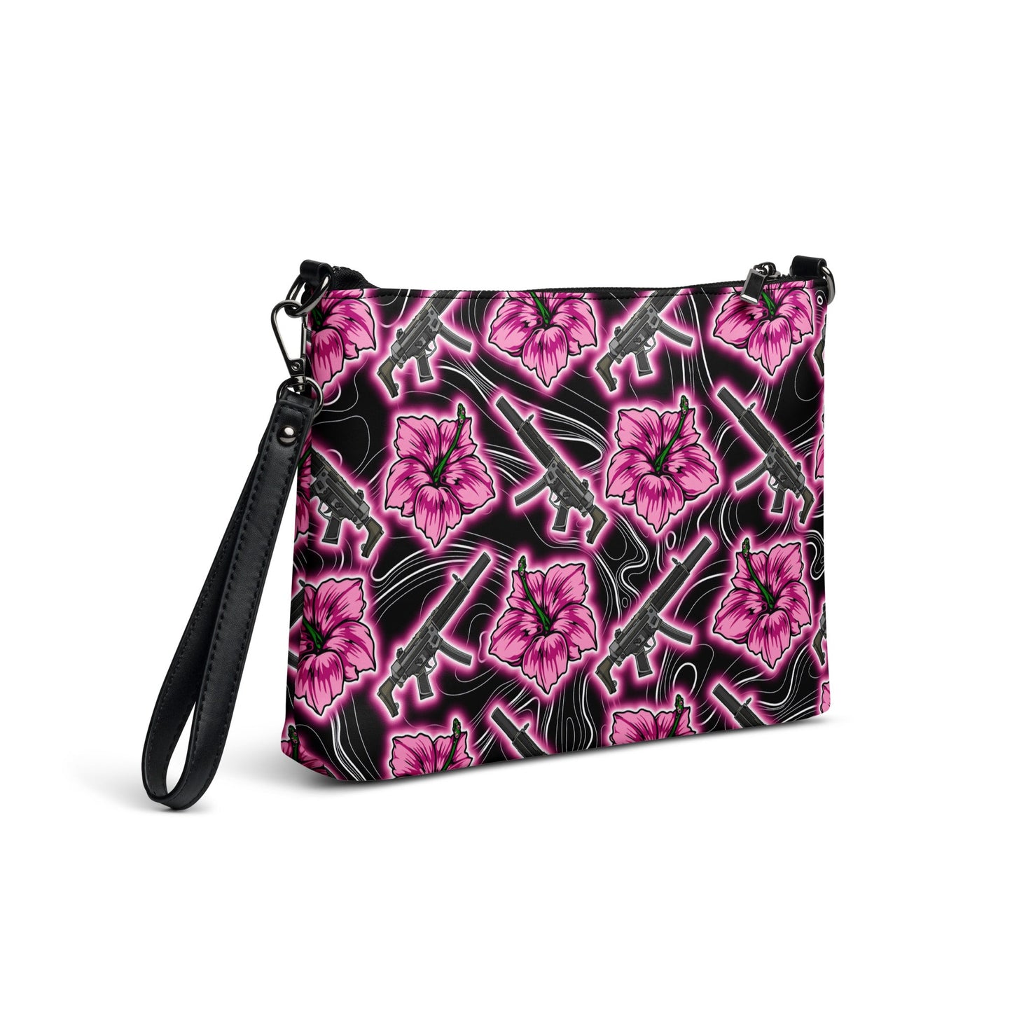 High Capacity Hibiscus Black Neon Crossbody Bag