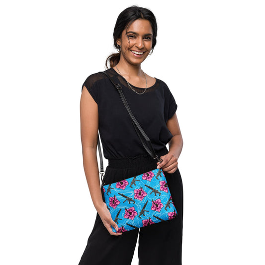 High Capacity Hibiscus Blue Crossbody Bag