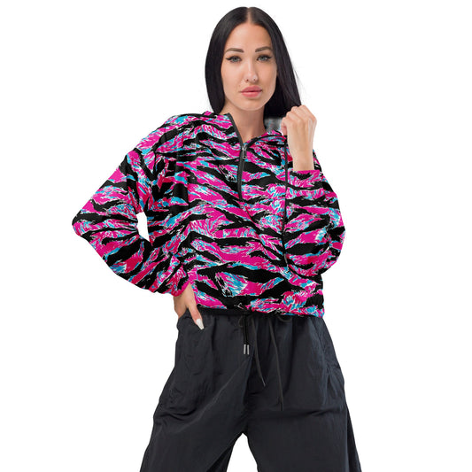 Rad Palm Neon Tiger Stripe Women’s Cropped Windbreaker