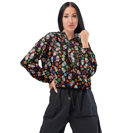 Rad Palm Dia De Los Muertos Women’s Cropped Windbreaker