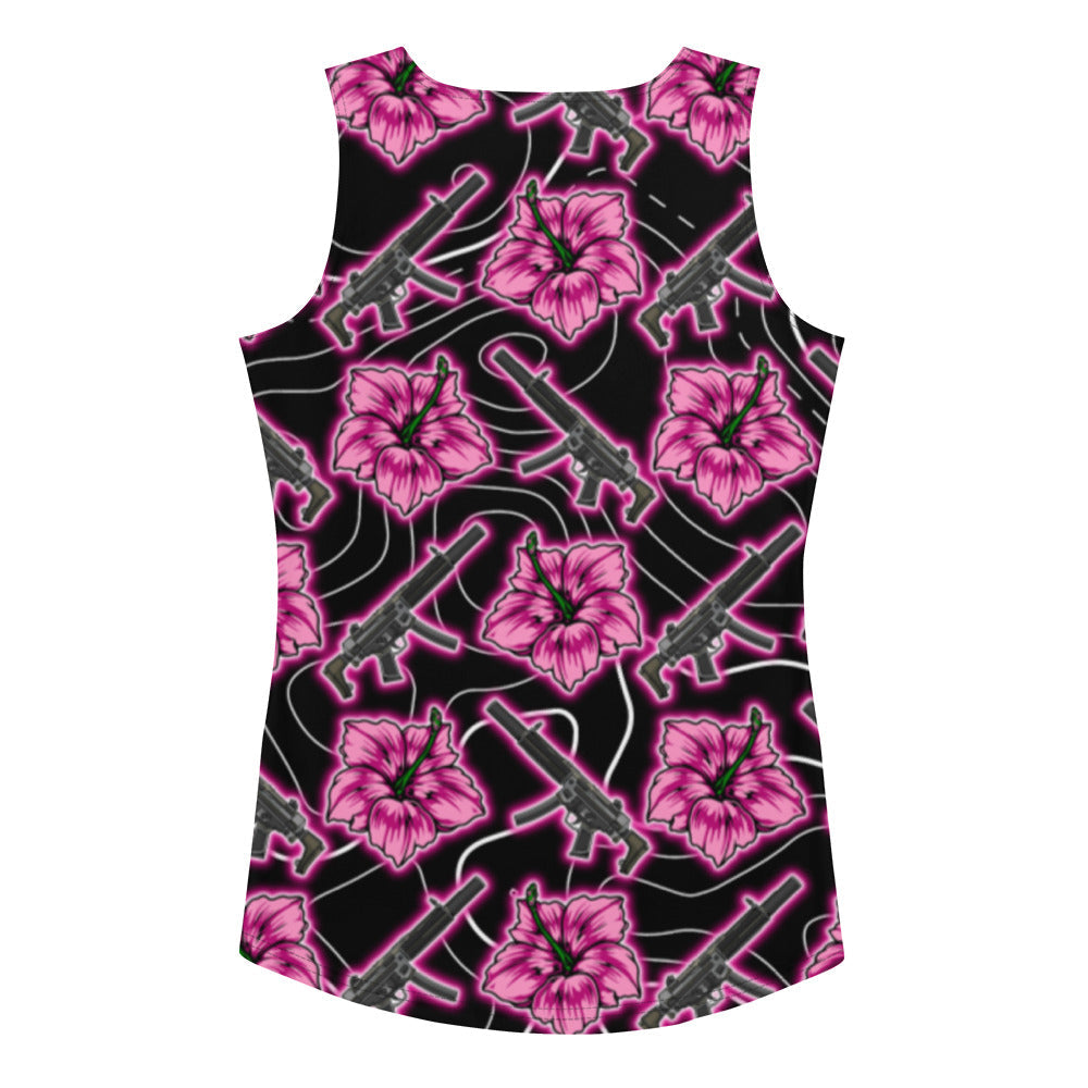Rad Palm High Capacity Hibiscus Black Neon Tank Top
