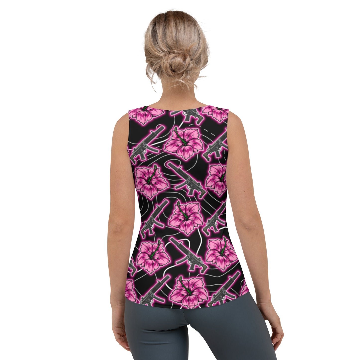 Rad Palm High Capacity Hibiscus Black Neon Tank Top