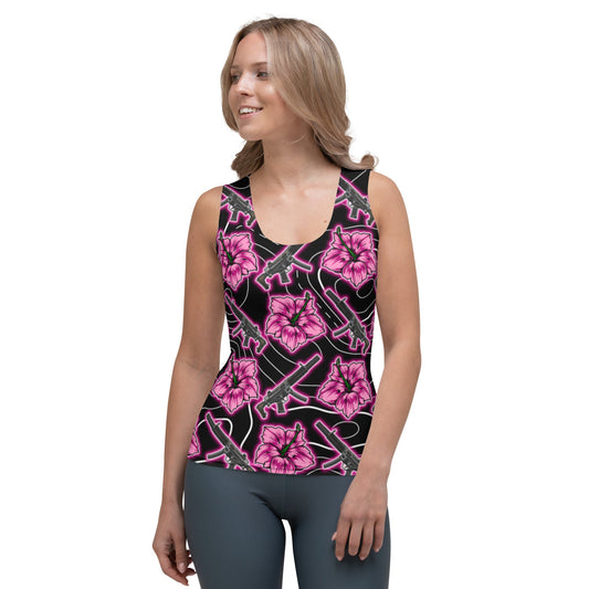 Rad Palm High Capacity Hibiscus Black Neon Tank Top