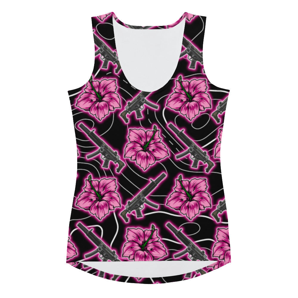 Rad Palm High Capacity Hibiscus Black Neon Tank Top