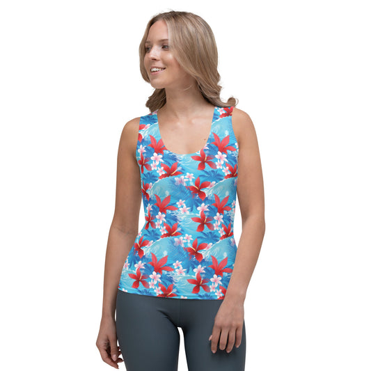 Rad Palm Hibiscus Waves Tank Top