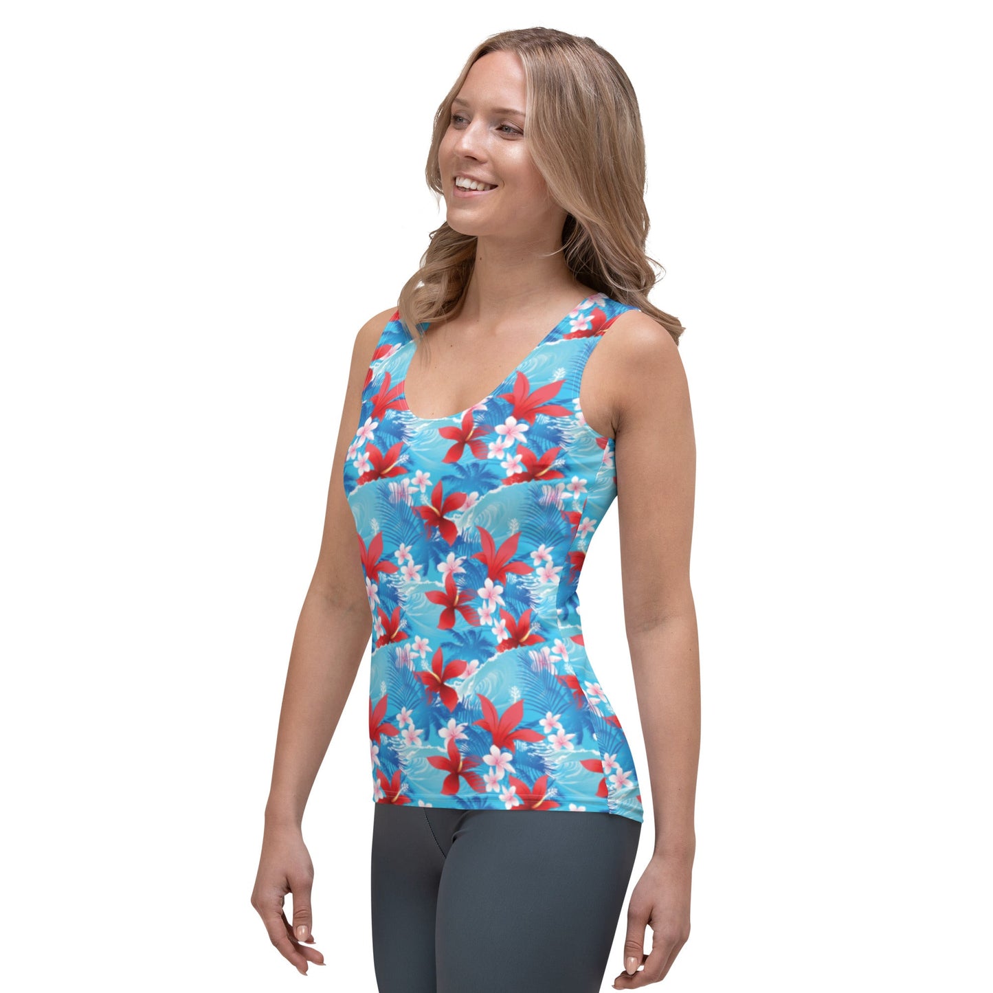 Rad Palm Hibiscus Waves Tank Top