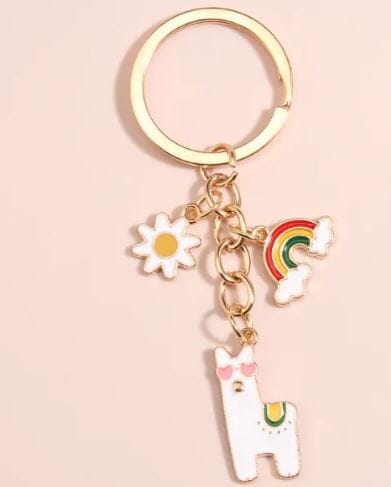 Load image into Gallery viewer, Alpaca Rainbow Sunflower Keychain Charm
