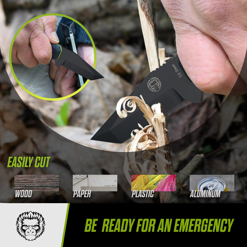 Load image into Gallery viewer, The Wakizashi Survival Neck Knife Giftset for Outdoors (Black Blade + Green Liner)
