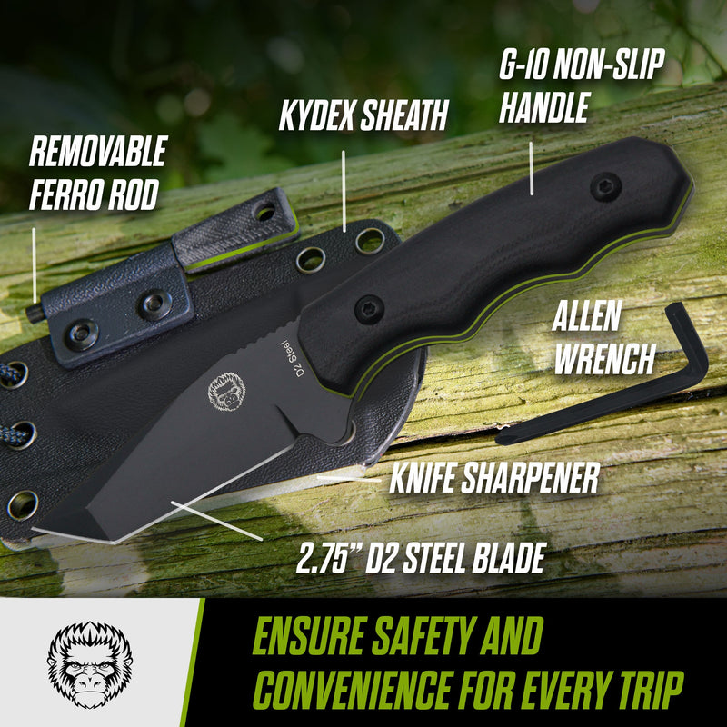 Load image into Gallery viewer, The Wakizashi Survival Neck Knife Giftset for Outdoors (Black Blade + Green Liner)
